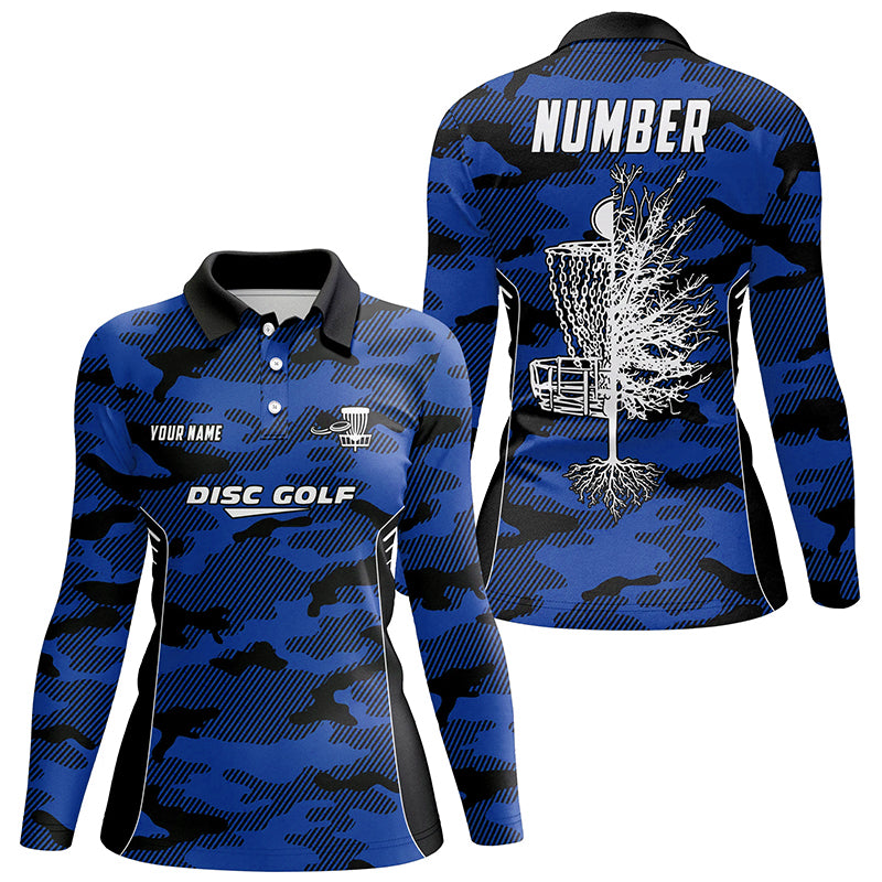 Blue Camo Womens Disc Golf Polo Shirt Custom Camouflage Disc Golf Shirts For Women Golf Gifts LDT0787