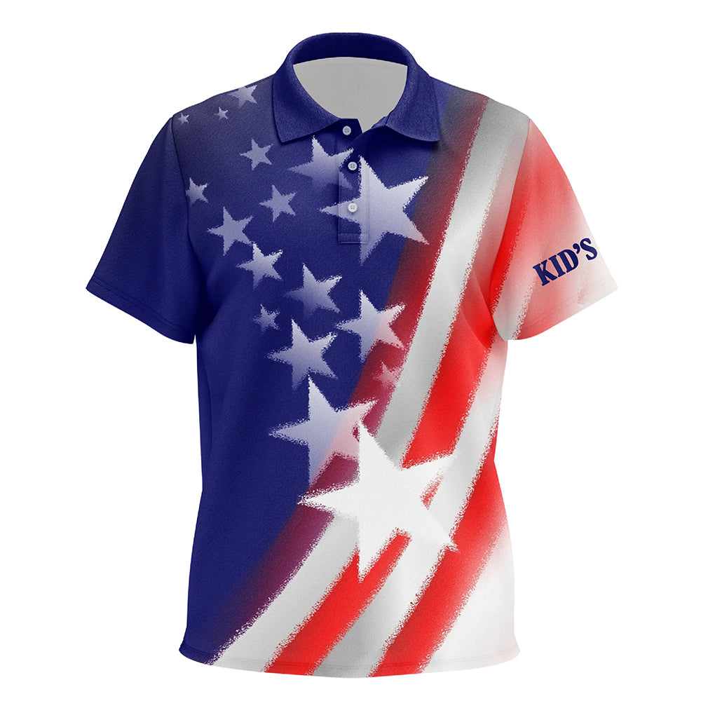 American Flag All Over Printed Kids Golf Polo Shirts Custom Patriotic Golf Shirts For Kid Golf Gifts LDT1434