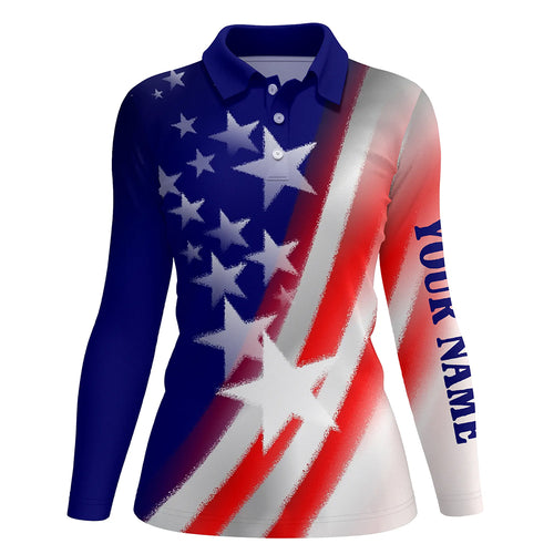 American Flag All Over Printed Womens Golf Polo Shirts Custom Patriotic Golf Shirts For Women LDT1434