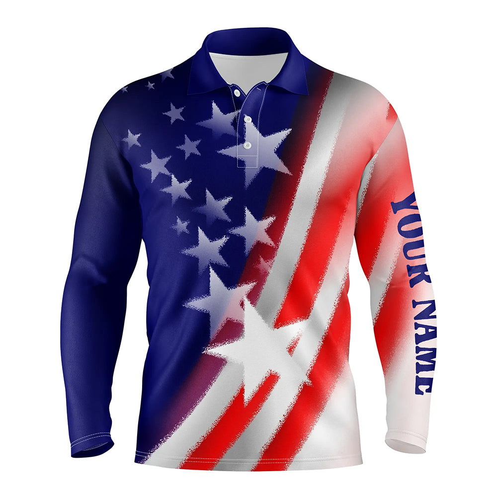 American Flag All Over Printed Mens Golf Polo Shirts Custom Patriotic Golf Shirts For Men Golf Gifts LDT1434