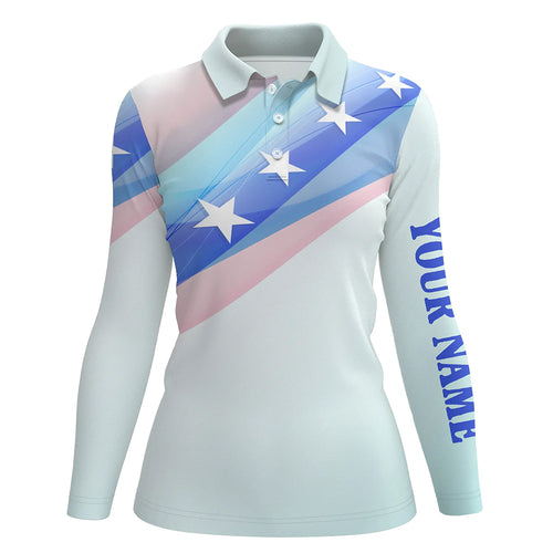 Colorful Pastel Us Flag Womens Golf Polo Shirts Custom Name Patriotic Golf Shirts For Women LDT1435