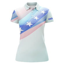 Load image into Gallery viewer, Colorful Pastel Us Flag Womens Golf Polo Shirts Custom Name Patriotic Golf Shirts For Women LDT1435