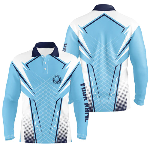 Blue White Personalized Mens Golf Polo Shirt Custom Name Golf Shirts For Men Golfing Gifts LDT1436