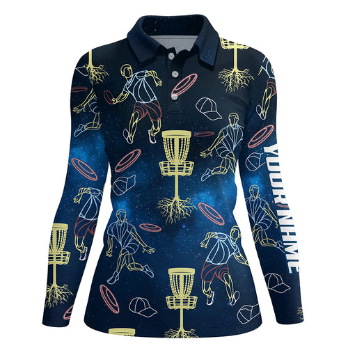Colorful Neon Disc Golf Polo Shirts Custom Name Galaxy Disc Golf Shirts For Women, Golf Gifts LDT0225