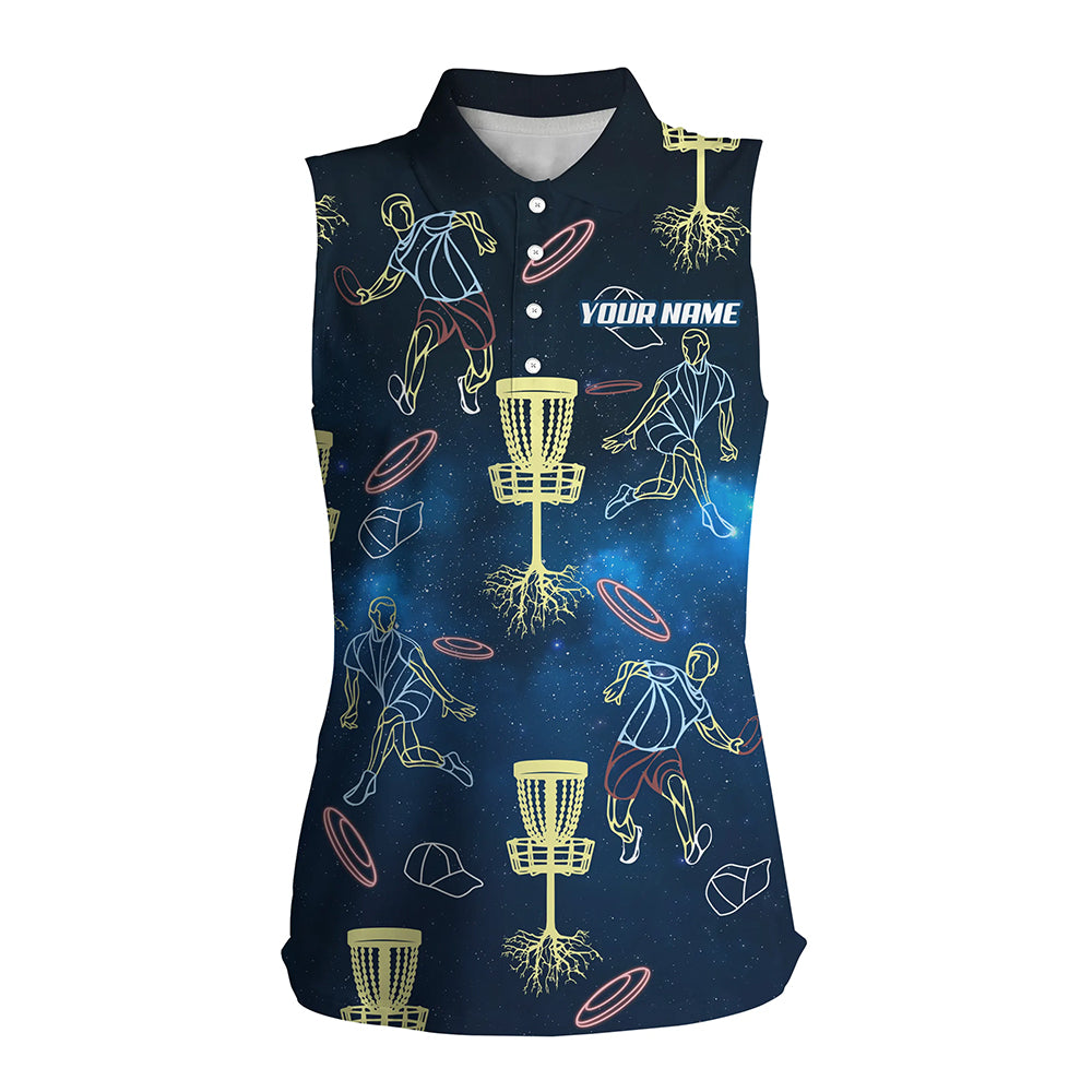 Colorful Neon Disc Golf Sleeveless Polo Shirts Custom Galaxy Disc Golf Shirts For Women, Golf Gifts LDT0225