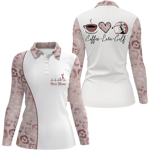 Pink Leopard Heartbeat Women Golf Polo Shirts Coffee Love Golf Custom Golf Tops For Ladies LDT0237