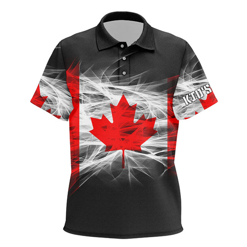 Smoky Canada Flag Kids Golf Polo Shirts Custom Name Patriotic Golf Shirts For Kid Golf Gifts LDT1458
