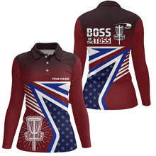 Load image into Gallery viewer, Boss Of The Toss American Flag Disc Golf Polos Custom Name Patriotic Golf Shirts For Women LDT0239