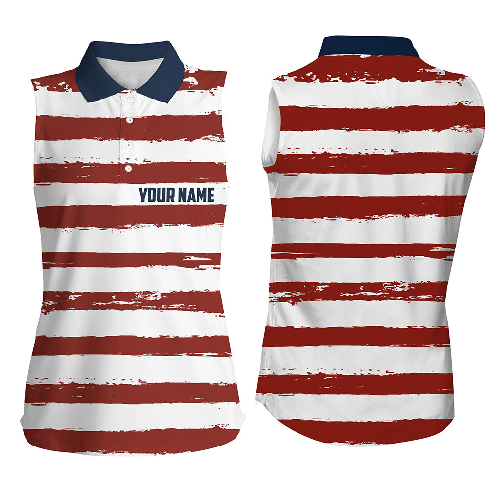 American Flag Patriotic All Over Print Womens Sleeveless Polo Shirt Custom Retro Golf Tops For Women LDT0541