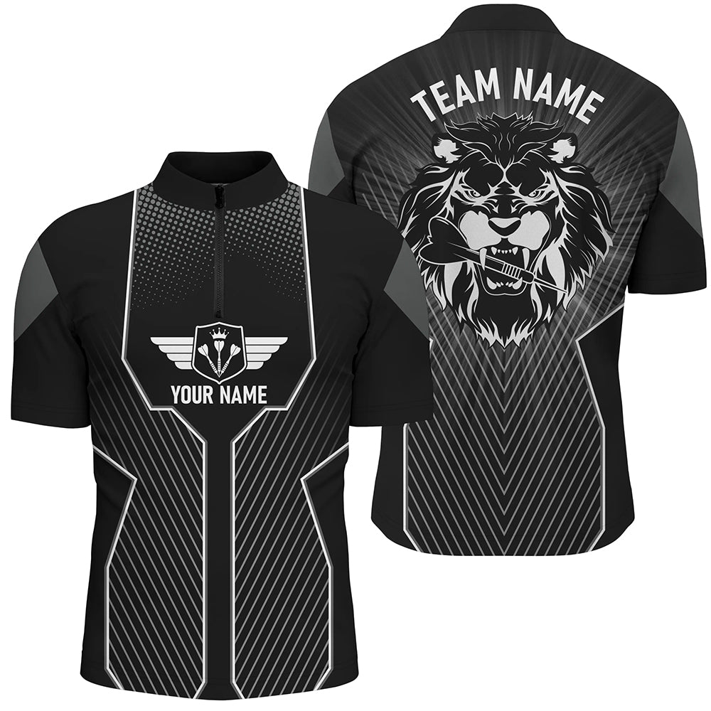 Black Lion Custom Dart Quarter Zip Shirt For Men Cool Darts Jersey Team Uniform Darts Gift LDT0897