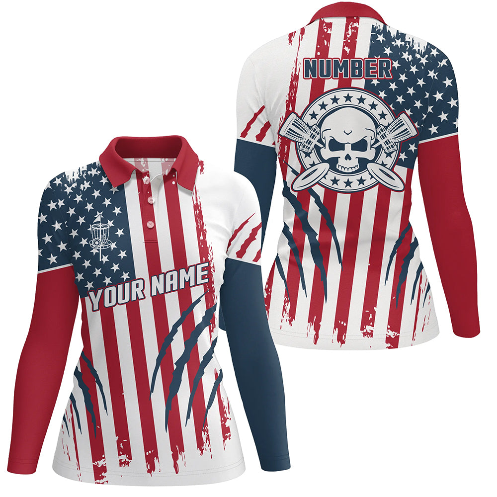 American Flag Scratches Custom Disc Golf Polo Shirts Patriotic Disc Golf Gifts For Women LDT0281