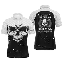 Load image into Gallery viewer, Assuming Im Just An Old Man Black White Skull Mens Golf Polo Shirt Scary Golf Shirts For Men LDT0591