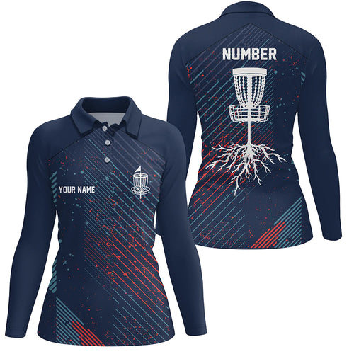 Blue Red Geometric Pattern Womens Disc Golf Polo Shirt Cool Golf Shirts For Women Golf Gifts LDT0596