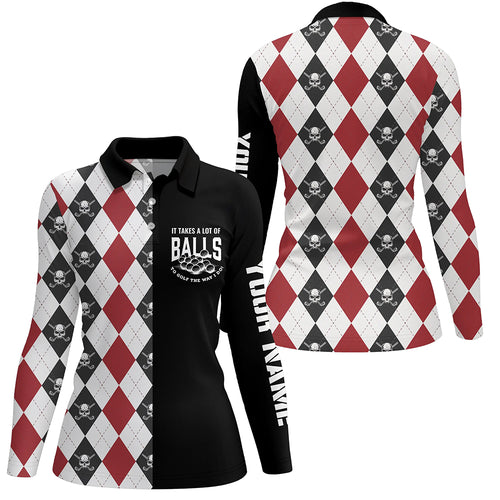 It Takes A Lot Of Balls Womens Skull Argyle Golf Polo Shirt Golf Shirts For Women Golf Gifts LDT0608