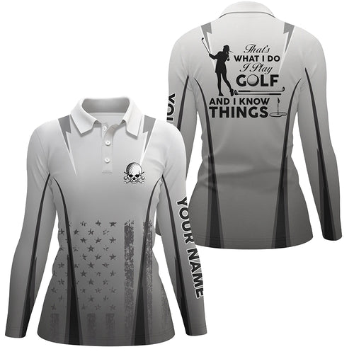 Golf That's What I Do American Flag Polo Shirts For Women Custom Skull Patriotic Golf Gifts LDT0291