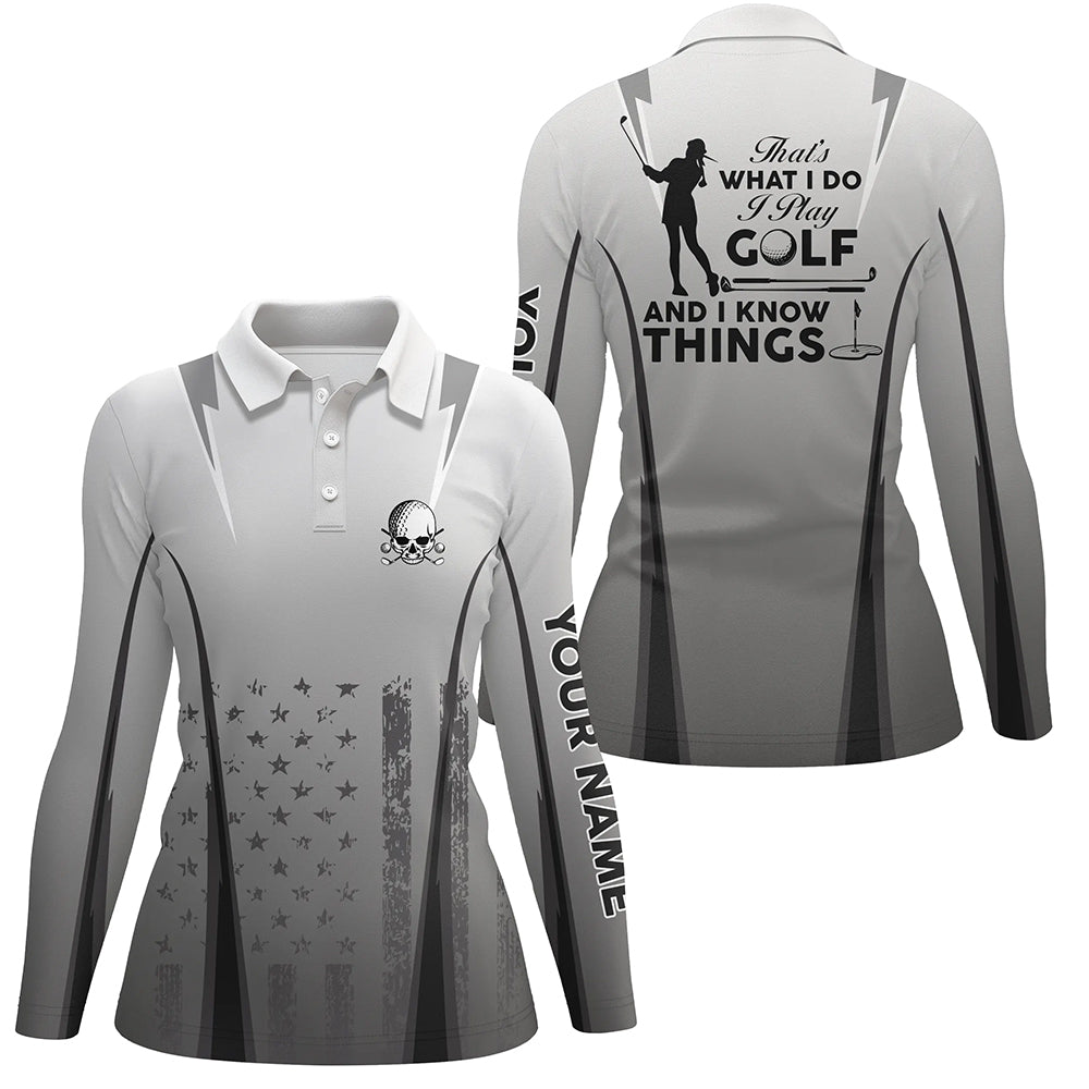 Golf That's What I Do American Flag Polo Shirts For Women Custom Skull Patriotic Golf Gifts LDT0291