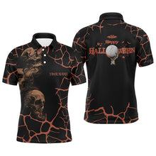 Load image into Gallery viewer, Mens Orange Happy Halloween Skull Golf Polo Shirts Spooky Halloween Golf Gift Idea For Men LDT0323