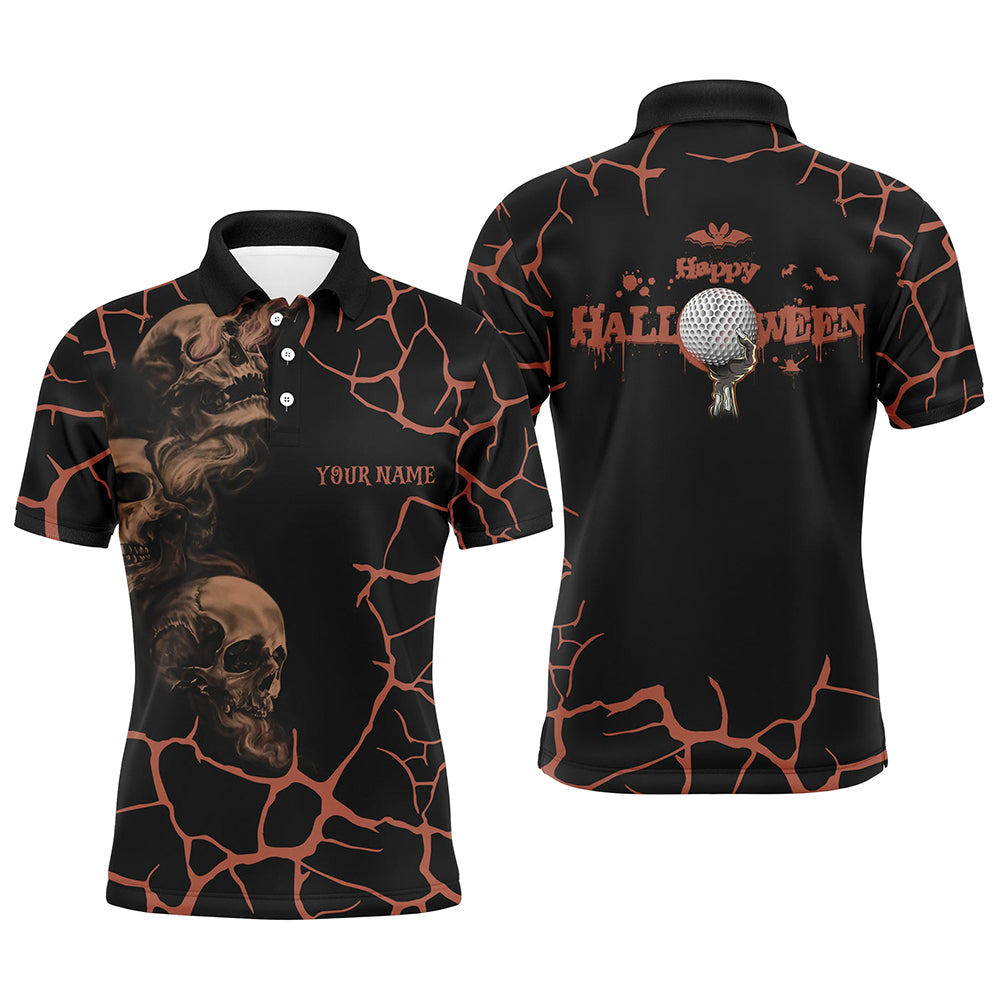 Mens Orange Happy Halloween Skull Golf Polo Shirts Spooky Halloween Golf Gift Idea For Men LDT0323