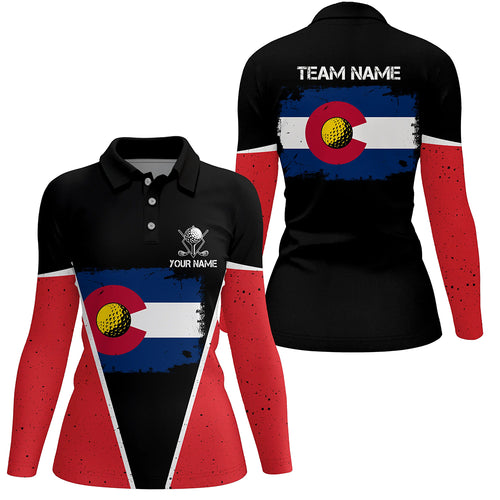 Retro Colorado Flag Black Womens Golf Polo Shirts Custom Patriotic Golf Shirts For Women LDT0328