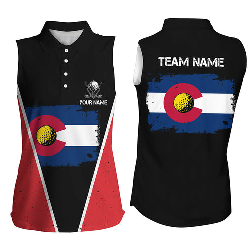 Retro Colorado Flag Black Womens Sleeveless Golf Polo Shirts Custom Patriotic Golf Shirts For Women LDT0328