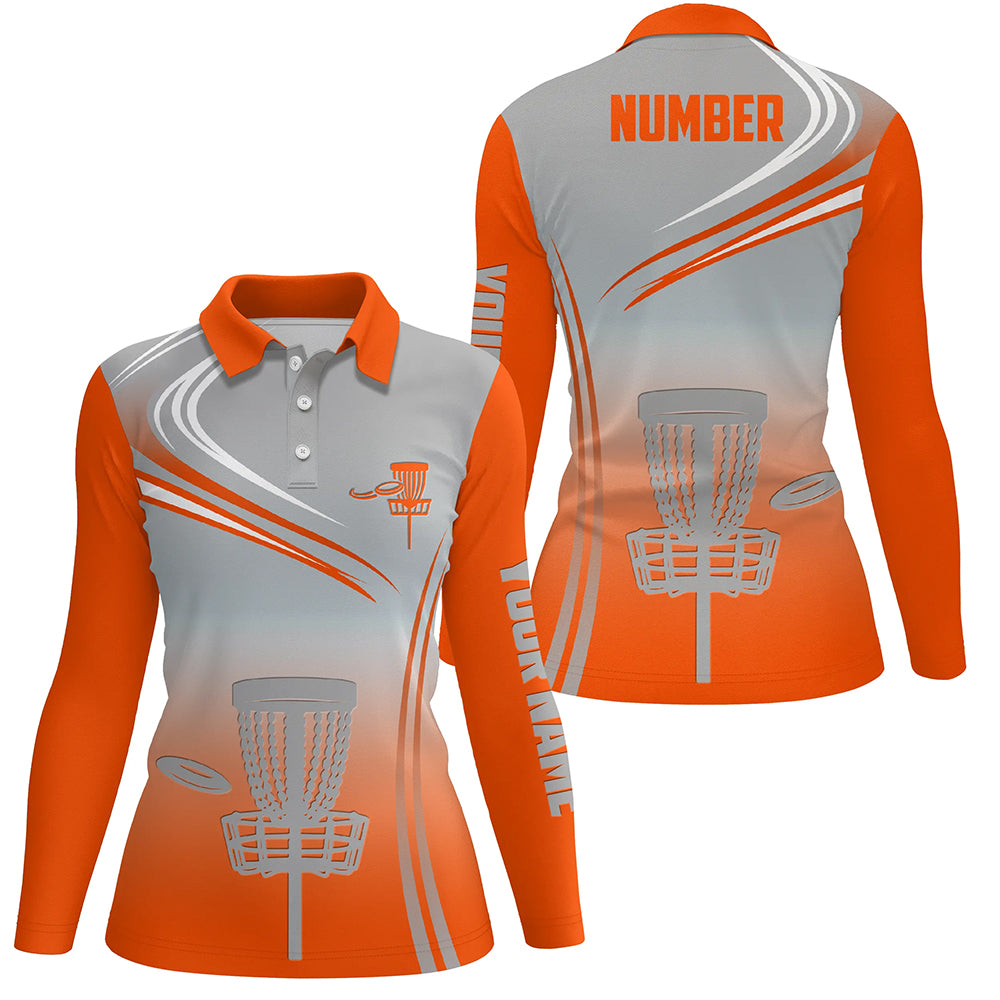 Orange & Grey Womens Disc Golf Polo Shirts Customized Disc Golf Tops For Women Golfing Gifts LDT1322