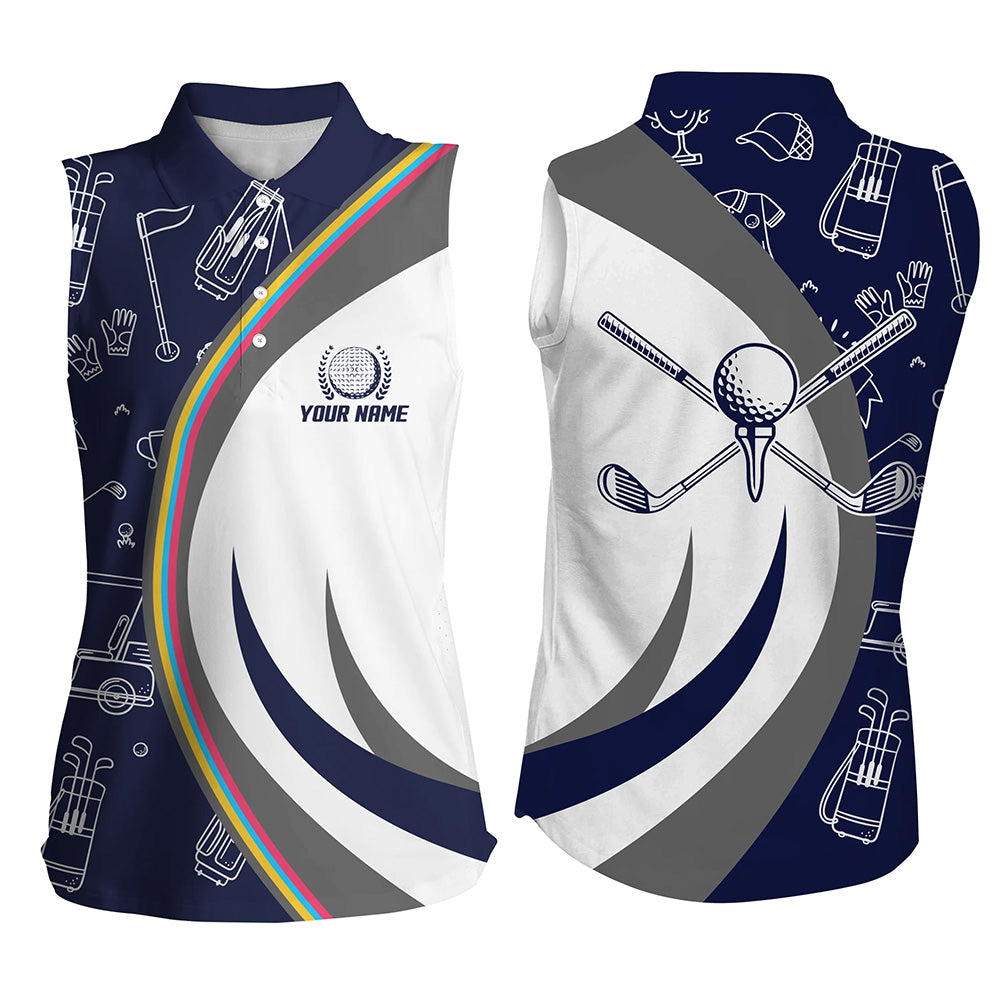 Golf Equipment Womens Sleeveless Golf Polo Shirts, Navy Custom Name Golf Shirts For Women, Golf Gifts LDT0097