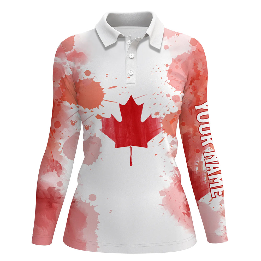 Watercolor Grunge Canada Flag Women Golf Polo Shirts Canadian Patriotic Golf Shirts For Women LDT0665