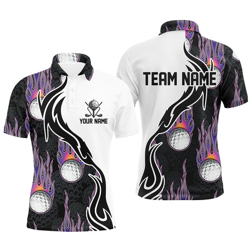 Fire Golf Ball Flames Mens Golf Polo Shirts, Personalized Golf Shirts For Men, Golfing Gifts LDT0128