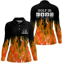Load image into Gallery viewer, Womens Orange Flame Golf Polo Shirts, Personalized Fire Golf Shirts For Women, Best Golfing Gifts LDT0130