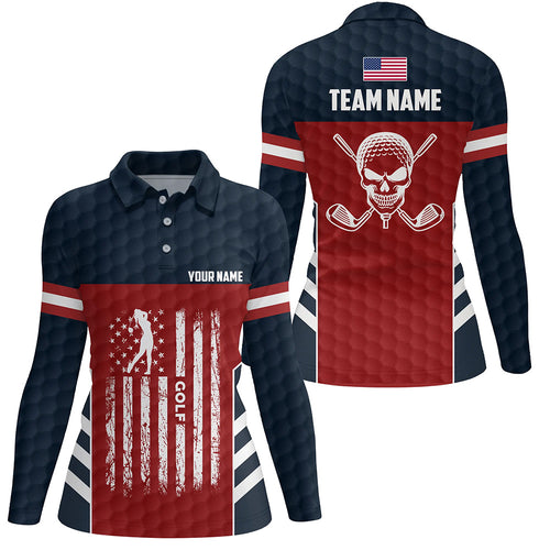 American Flag Golf Pattern Polo Shirt Custom Skull Patriotic Golf Shirts For Women Golf Gifts LDT0701