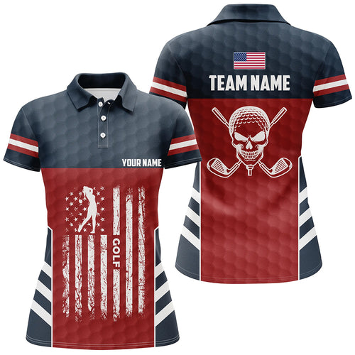 American Flag Golf Pattern Polo Shirt Custom Skull Patriotic Golf Shirts For Women Golf Gifts LDT0701