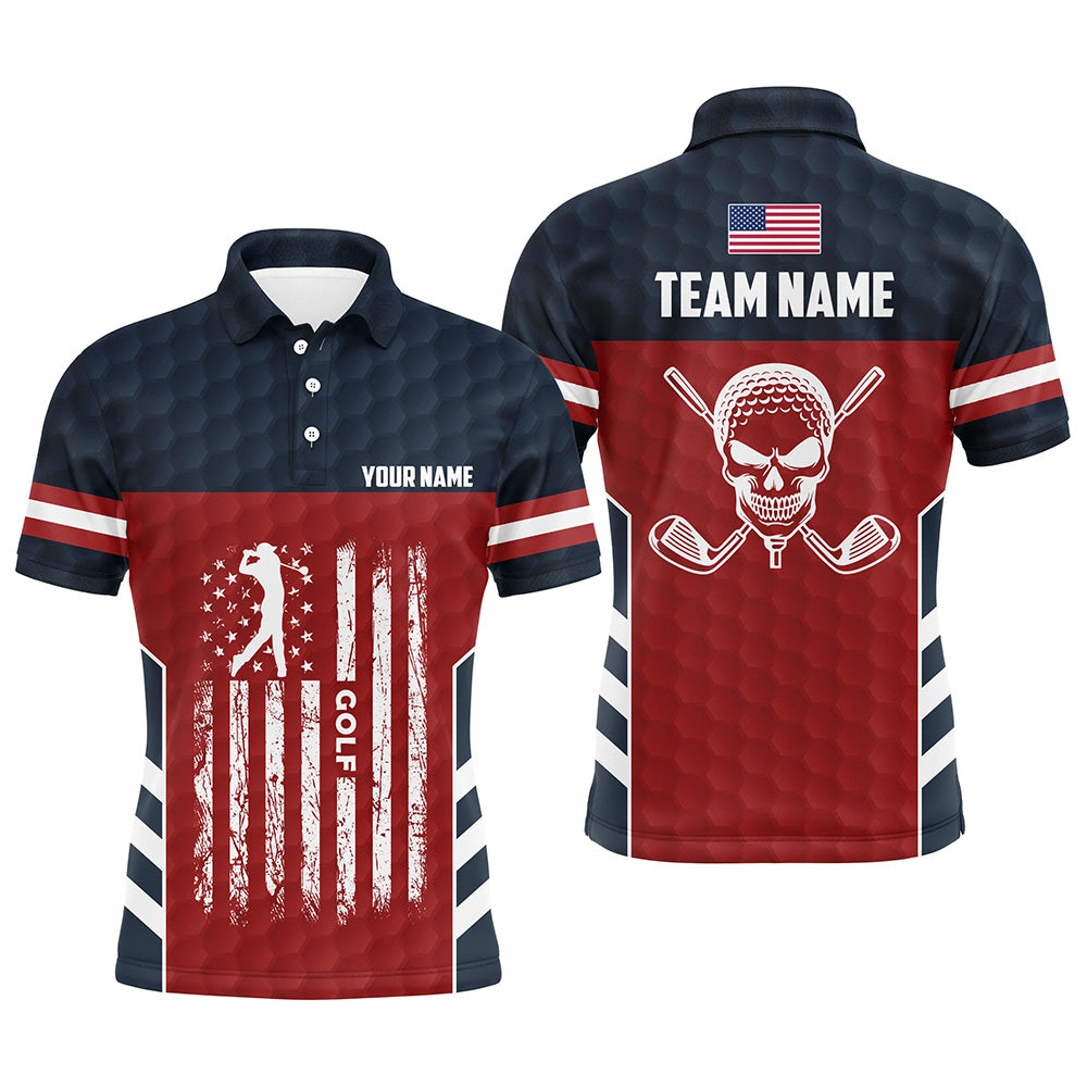 American Flag Golf Pattern Men Polo Shirt Custom Skull Patriotic Golf Shirts For Men Golf Gifts LDT0701