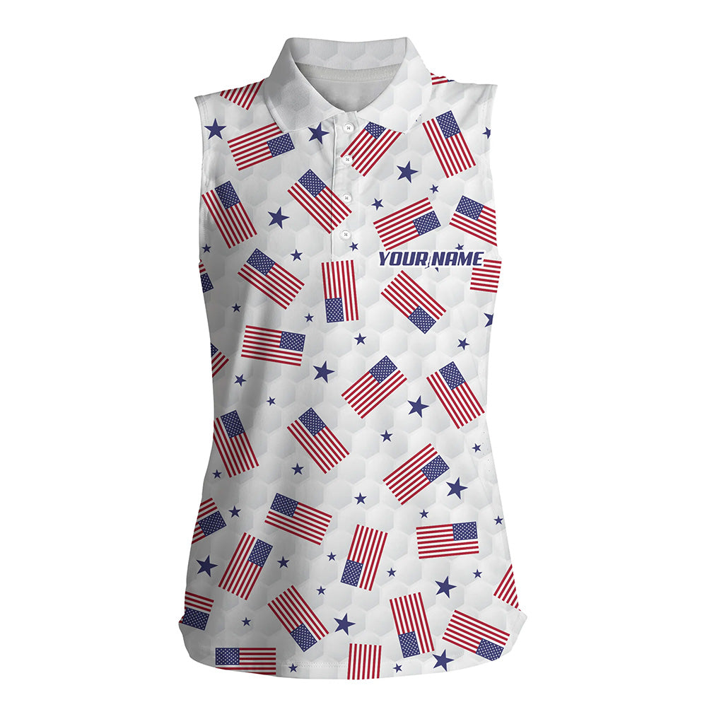 American Flag Golf Pattern Sleeveless Polo Shirts Custom Patriotic Golf Shirts For Women Golf Gifts LDT0388