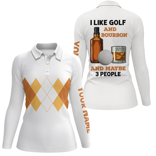 I Like Golf And Bourbon Golf Polo Shirt Custom Yellow Argyle Golf Shirts For Women Golf Gifts LDT0949