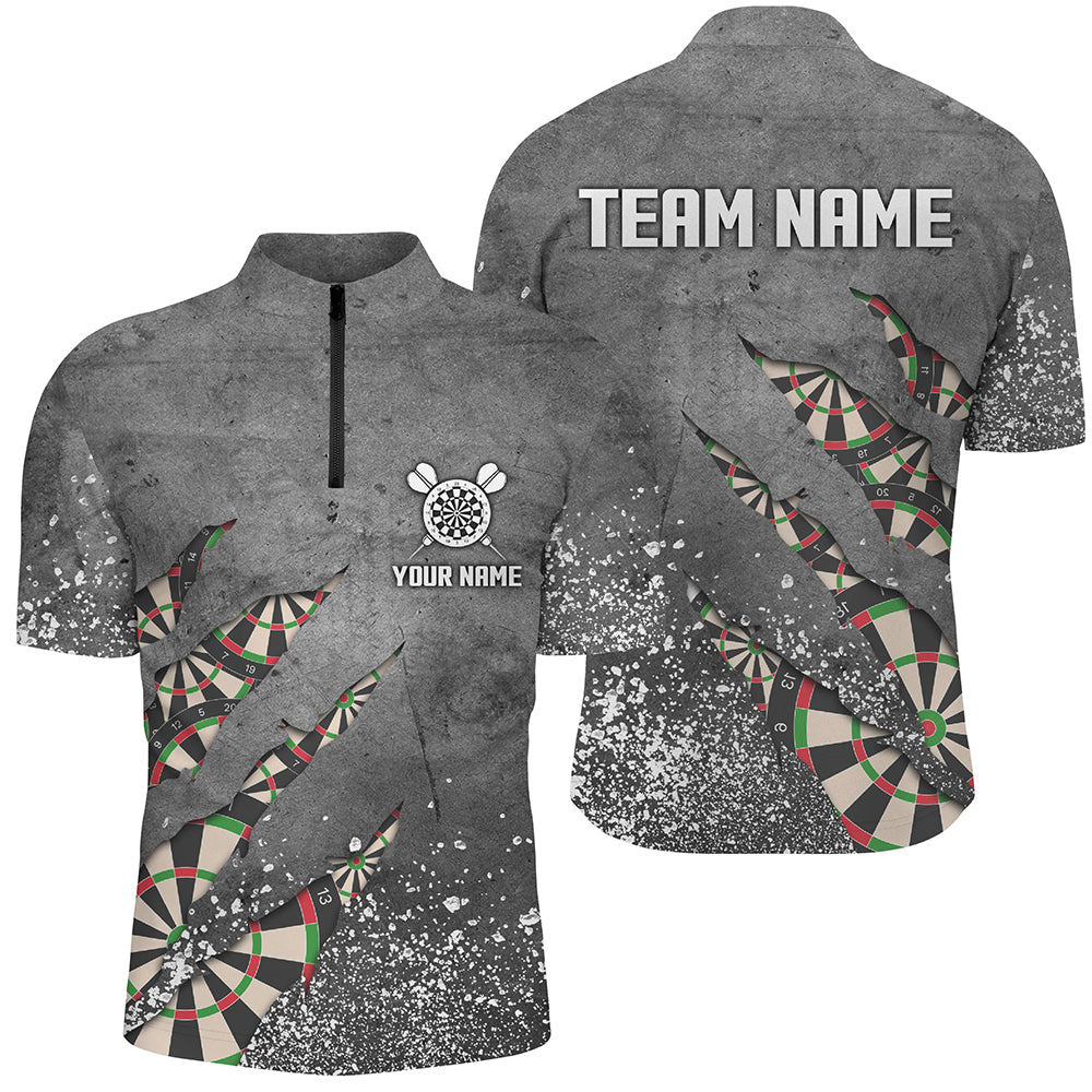Paint Splash Grey Darts Quarter-Zip Shirt Custom Dart Shirts For Men Team Dart Jerseys LDT0964