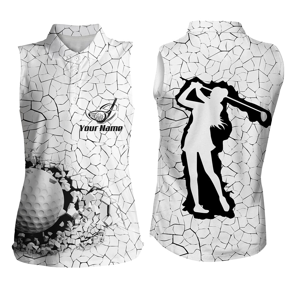 Golf Breaker Womens Sleeveless Polo Shirt Custom Black & White Golf Shirts For Women, Cool Golf Gifts LDT0176