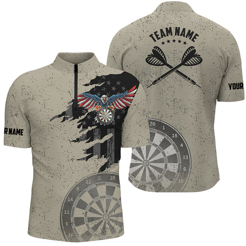 Eagle Retro American Flag Patriotic Darts Quarter Zip Shirt Grunge Custom Men Dart Jerseys LDT0974