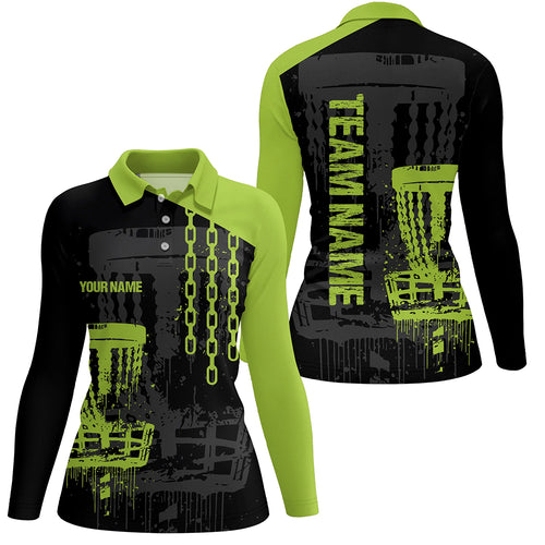Customized Disc Golf Chain Black Green Womens Golf Polo Shirt Retro Disc Golf Shirt For Women LDT0746