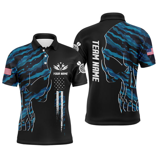 Skull Blue Camouflage American Flag Mens Darts Polo Shirt Patriotic Dart Jerseys For Men LDT0991