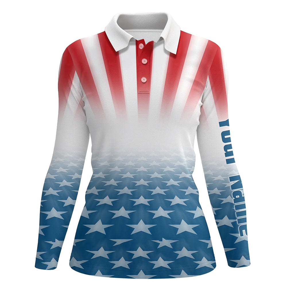 Gradient Us Flag Womens Golf Polo Shirts Custom Patriotic Golf Shirts For Women Golfing Gifts LDT1413