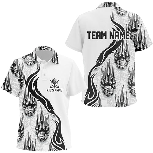 Flame Golf Ball Black White Golf Kids Unisex Polo Shirt Personalized Golf Shirts For Kid Golf Gifts LDT0781