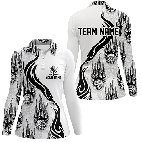 Flame Golf Ball Black White Golf Polo Shirt Personalized Golf Shirts For Women Golfing Gifts LDT0781