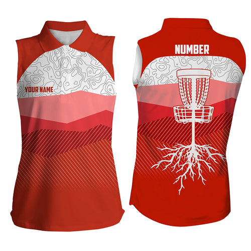 Red Mountains Disc Golf Womens Sleeveless Polo Shirt Custom Disc Golf Shirt For Women Cool Golf Gifts LDT0788