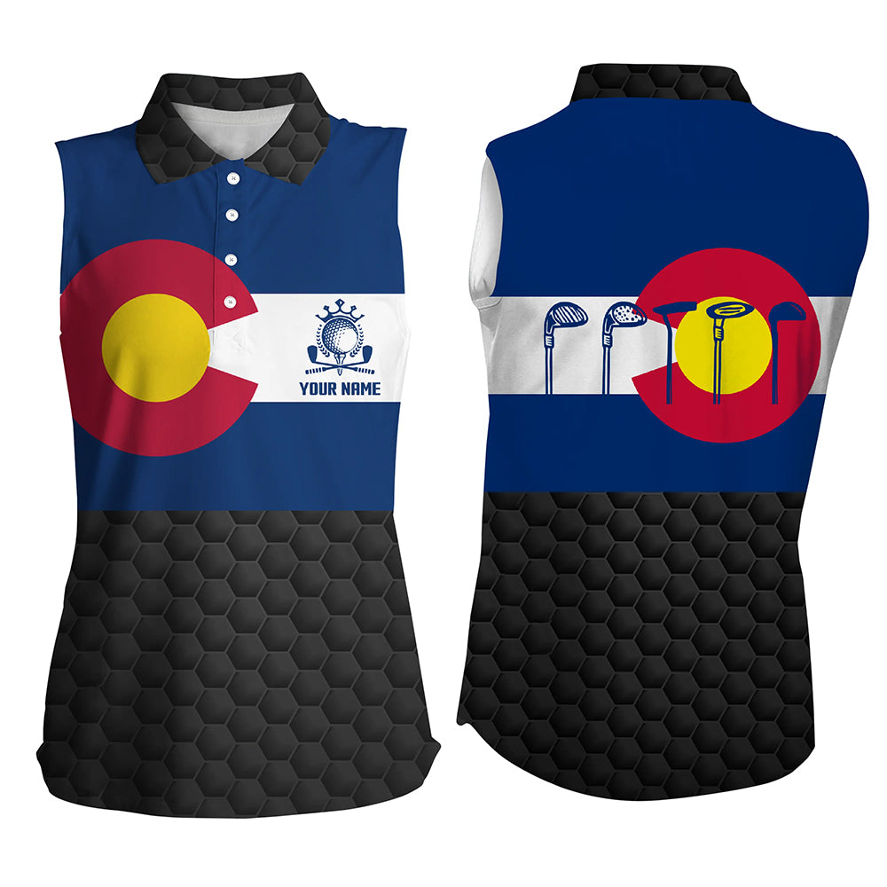 Colorado Flag Black Womens Sleeveless Polo Shirt Custom Patriotic Golf Shirts For Women Golf Gifts LDT0786
