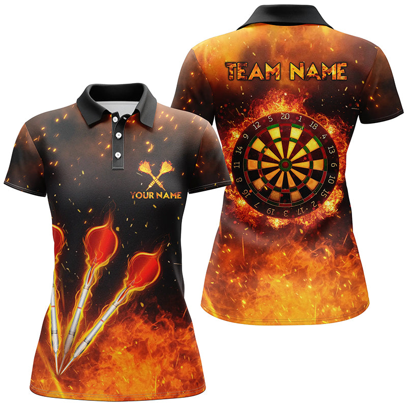 Orange Fire Flame Sports Womens Darts Polo Shirt Custom Darts Shirt For Women Dart Jerseys LDT1440