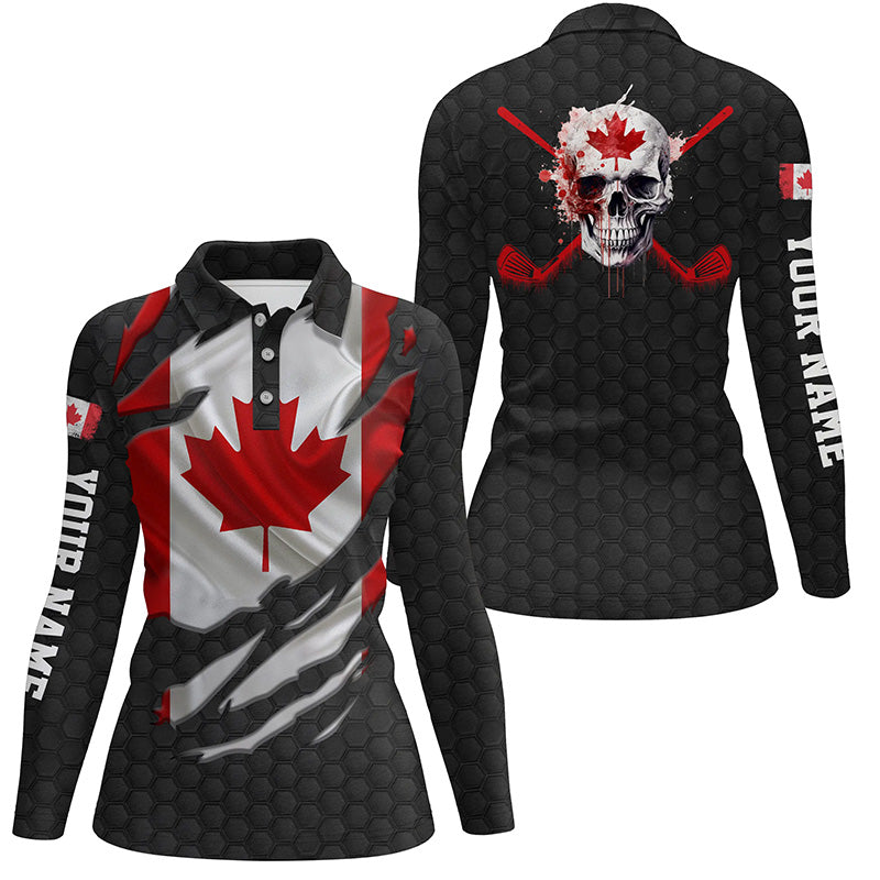 3D Canadian Flag Patriotic Ripped Golf Polo Shirts Skull Golf Shirts For Women Golf Gifts LDT0492