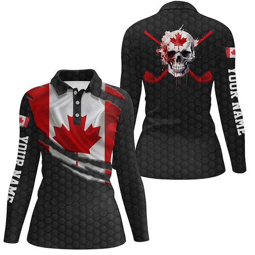 3D Canada Flag Skull Womens Golf Polo Shirts Personalized Patriotic Golf Shirts For Women LDT0511