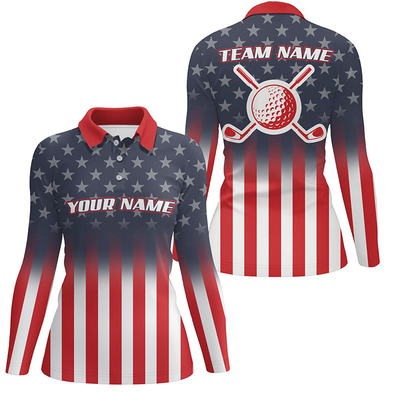 Gradient American Flag Womens Golf Polo Shirt Custom Patriotic Golf Tops For Women Golf Gifts LDT1048