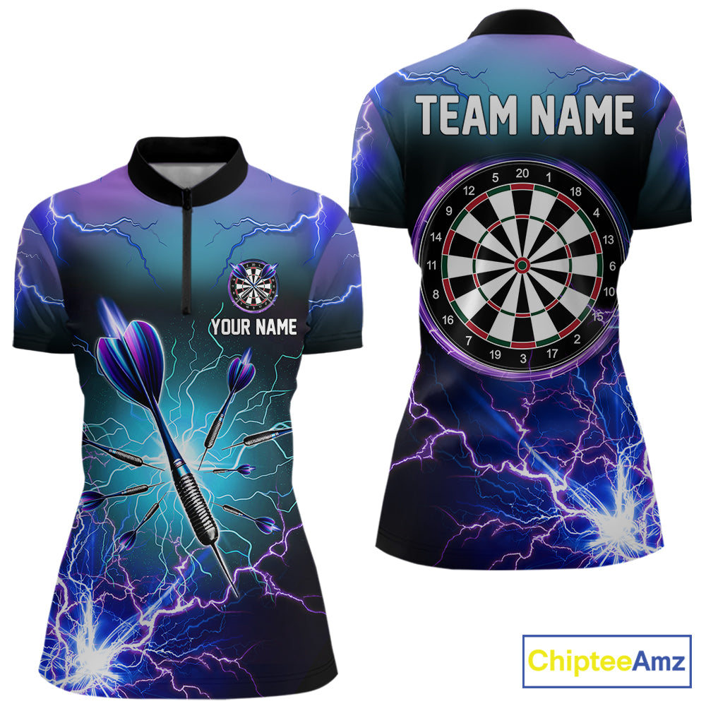 Purple Thunder Lightning Darts Quarter Zip Shirt Custom Darts Shirt For Women Dart Jerseys LDT1443