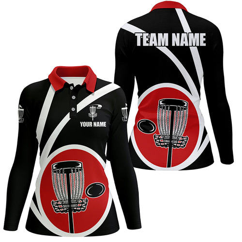 Customized Black Red Womens Disc Golf Polo Shirts Cool Disc Golf Shirt For Team Golf Gifts LDT1244